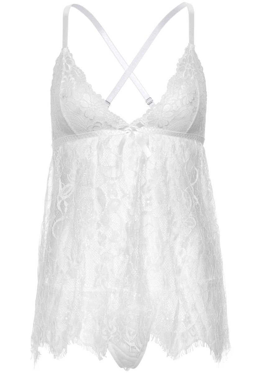 Сорочка беби-долл Leg Avenue Floral lace babydoll & string White, стринги, S