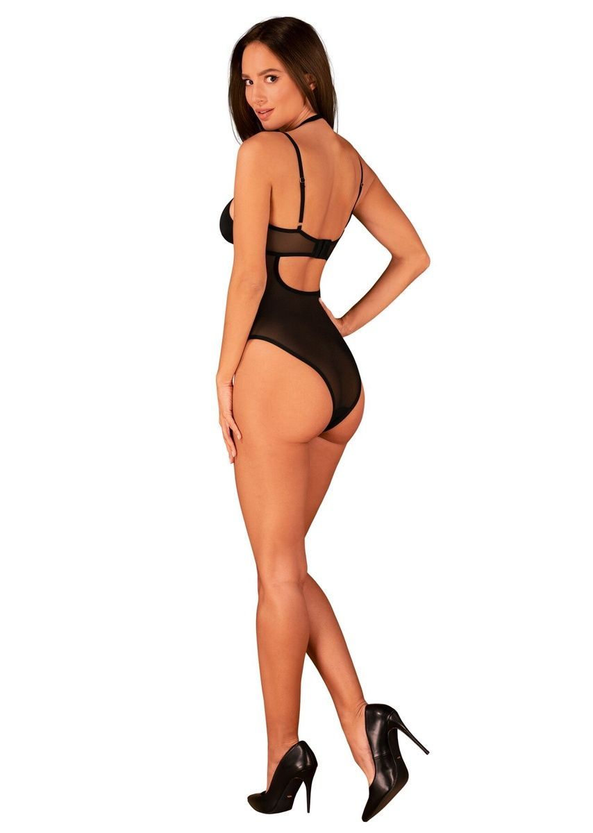 Прозоре боді Obsessive Selinne teddy Black, дрібна сітка, подвійні бретелі, XS/S