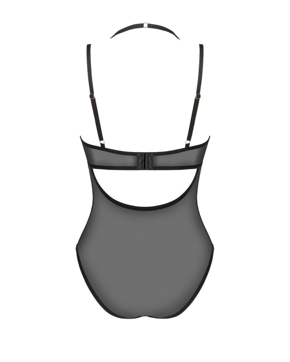 Прозоре боді Obsessive Selinne teddy Black, дрібна сітка, подвійні бретелі, XS/S