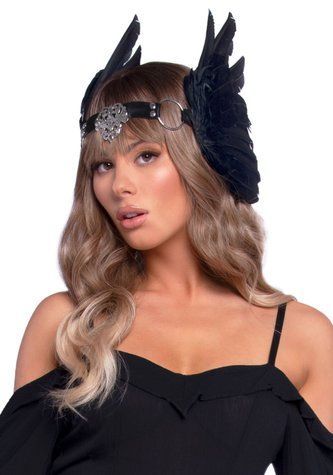 Пов&rsquo;язка на голову з крилами Leg Avenue Feather headband Black, пір&rsquo;я та натуральна шкіра