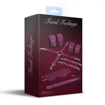 Набор Feral Feelings BDSM Kit 5 Burgundy, наручники, поножи, крестовина, маска, паддл