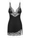 Пеньюар Obsessive Lobellis chemise & thong, чорний, мереживне оздоблення, стрінги в комплекті, XS/S