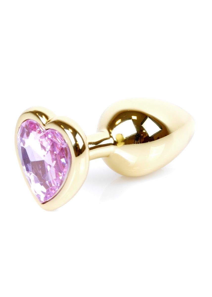Анальная пробка Jewellery Gold Heart Plug Light Pink, 2,7 см