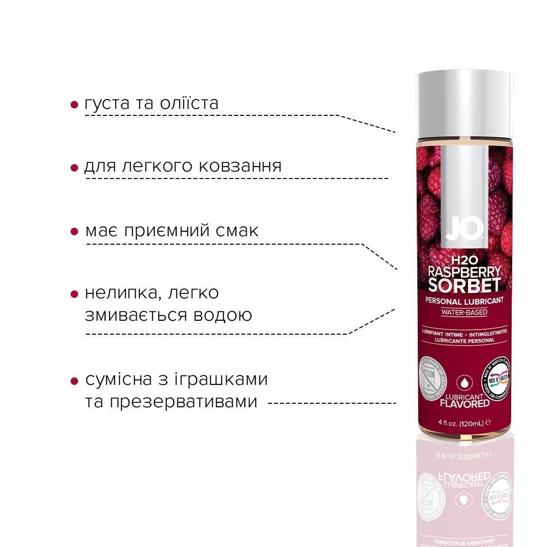 Змазка на водній основі JO H2O &mdash; Raspberry Sorbet (120 мл) без цукру, рослинний гліцерин