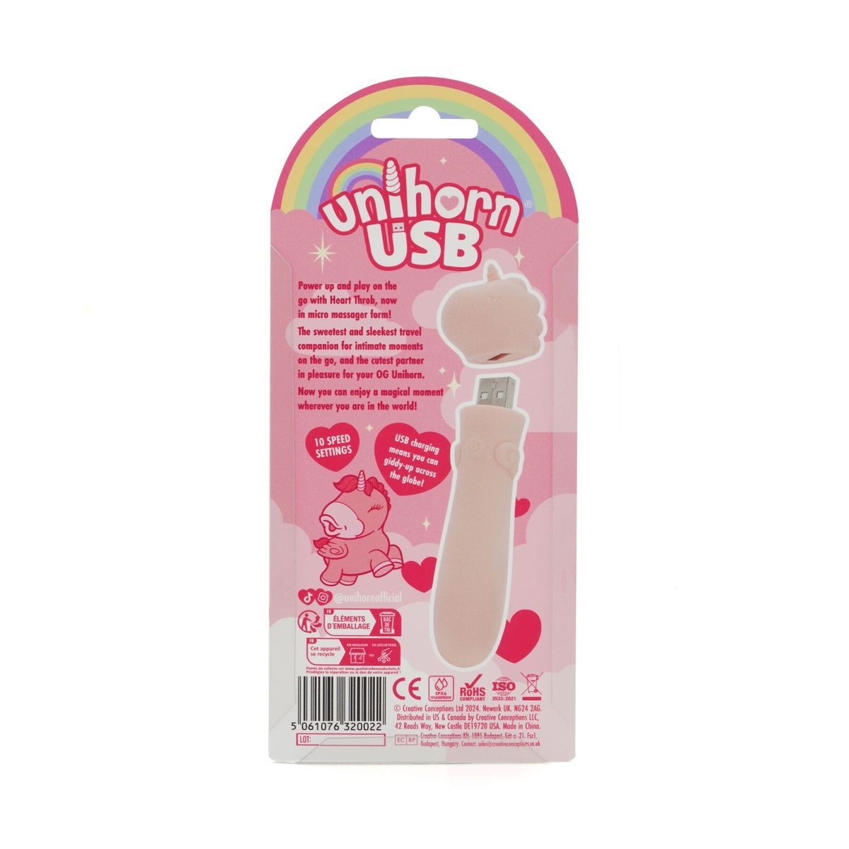 Вібратор-єдиноріжка Unihorn USB Bullet &ndash; Heart Throb, віброкуля, USB-зарядка, 10 режимів