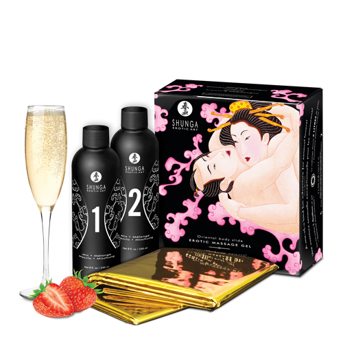 Гель для NURU-массажа Shunga Oriental Body-to-Body &ndash; Sparkling Strawberry Wine плюс простыня