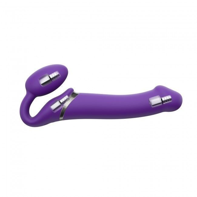 Безремневой страпон с вибрацией Strap-On-Me Vibrating Violet L, диам. 4,2 см, пульт ДУ, регулируемый