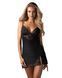 Пеньюар Obsessive Lobellis chemise & thong, XL/2XL, черный, кружевная отделка, стринги в комплекте