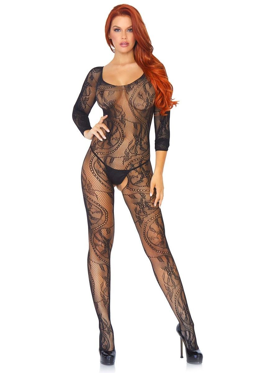 Бодистокинг Leg Avenue Swirl Lace Bodystocking One size Black, ажурная ткань, доступ