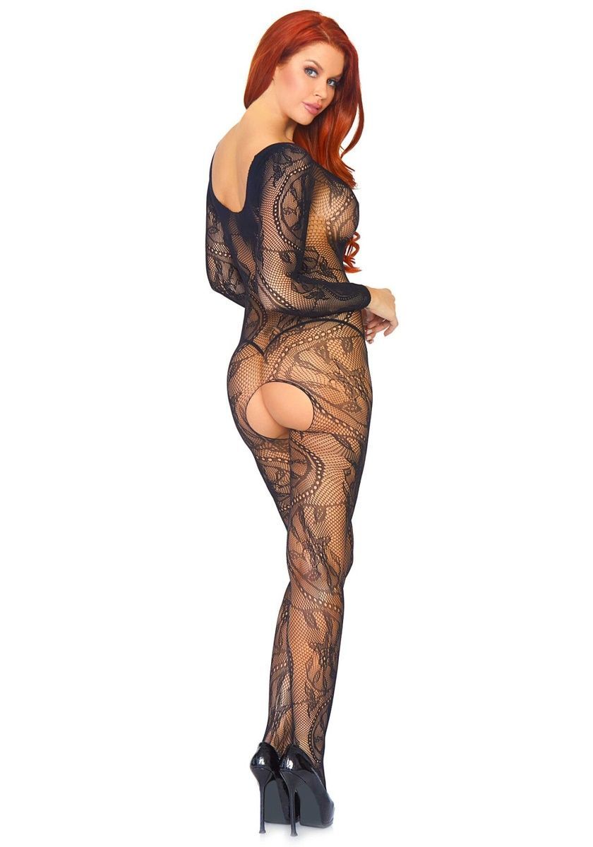 Бодистокинг Leg Avenue Swirl Lace Bodystocking One size Black, ажурная ткань, доступ