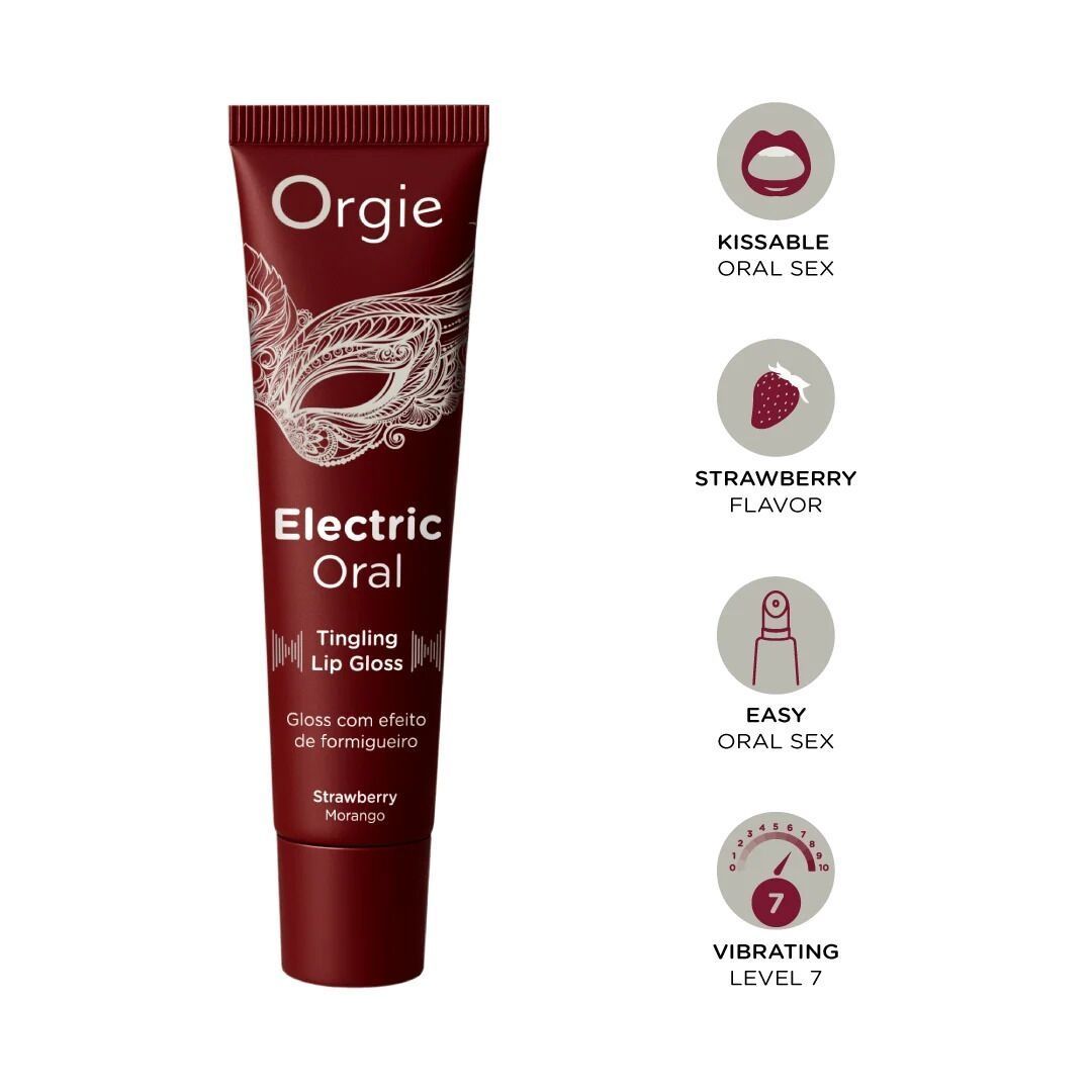 Блеск для губ с эффектом вибрации Orgie Electric Oral Lips Gloss Strawberry, 10 мл