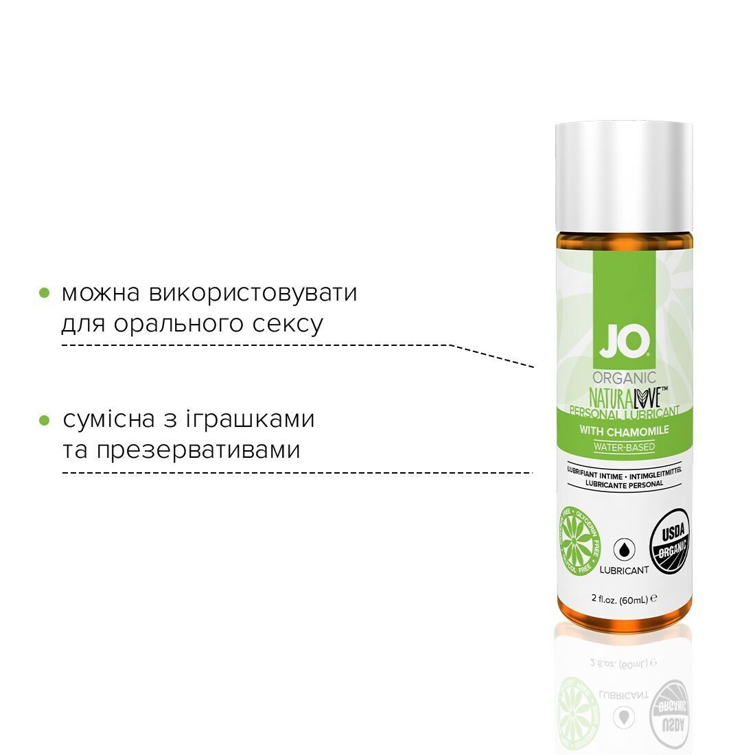 Смазка на водной основе JO NATURALOVE &mdash; ORGANIC (60 мл) с экстрактом листьев агавы и ромашки