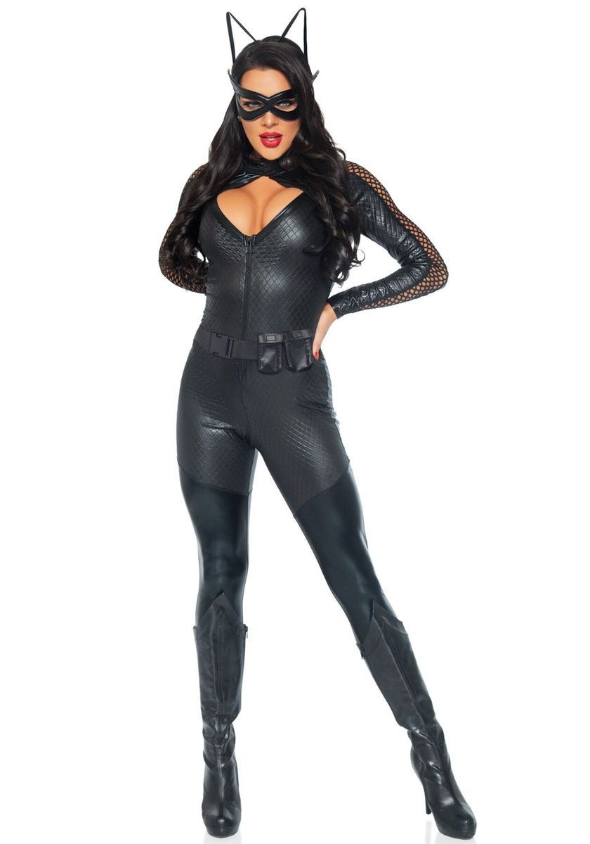 Эротический костюм супергероя-кошечки Leg Avenue Wicked Kitty комбинезон, пояс, маска, ушки, S