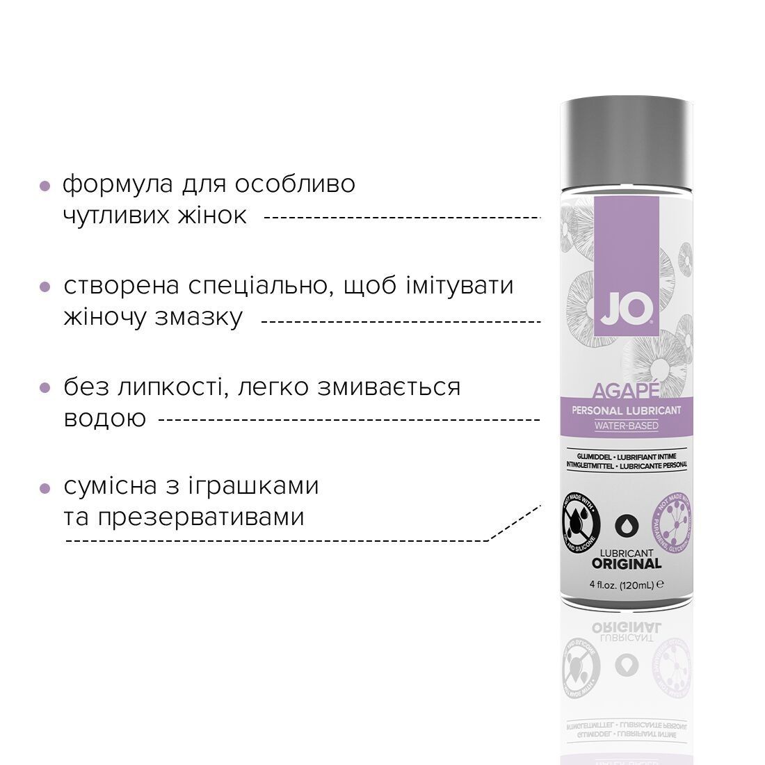 Смазка на водной основе JO AGAPE &mdash; ORIGINAL (120 мл) без глицерина, гликоля и парабенов