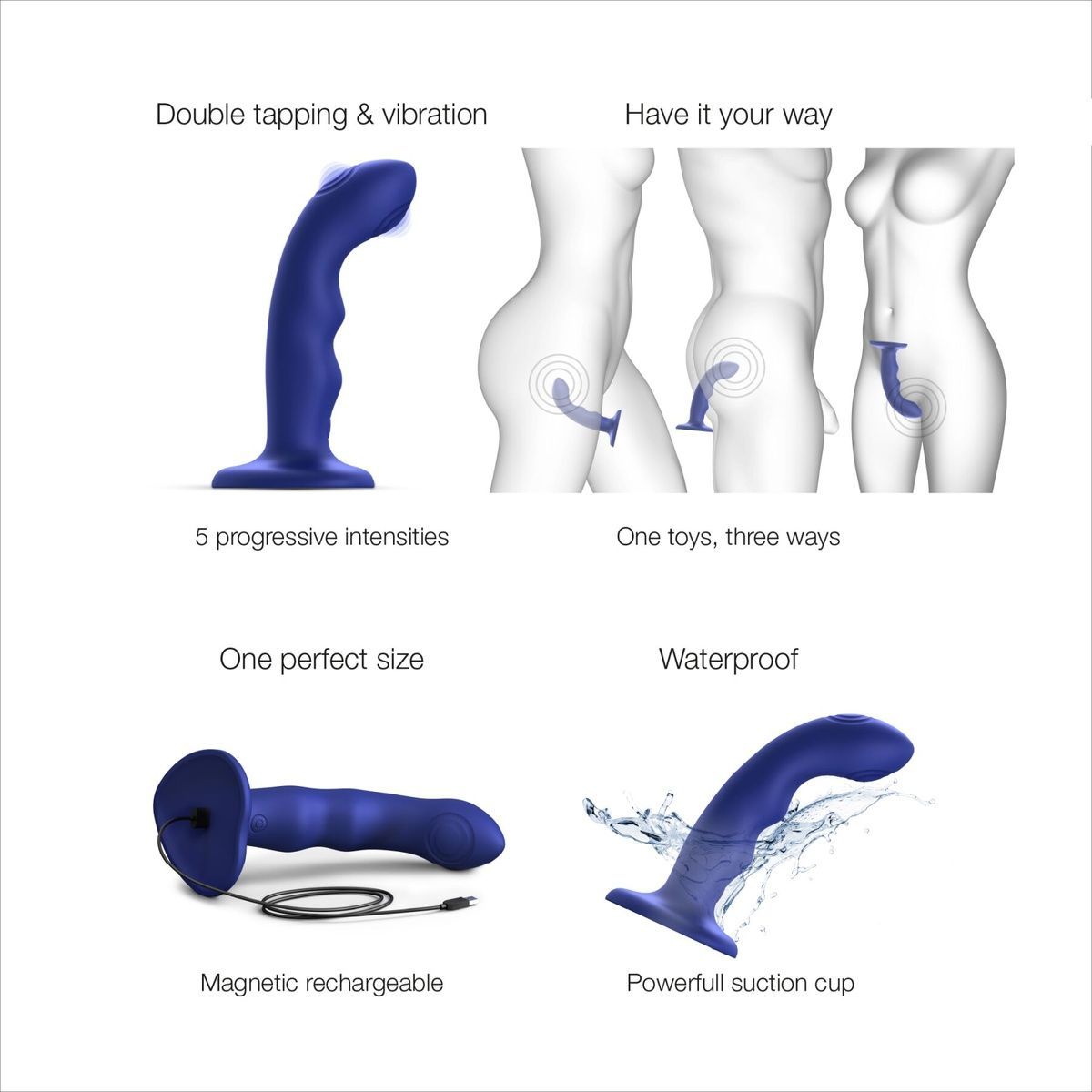 Насадка для страпона с двойной точечной пульсацией Strap-On-Me TAPPING DILDO WAVE &ndash; NIGHT BLUE, М