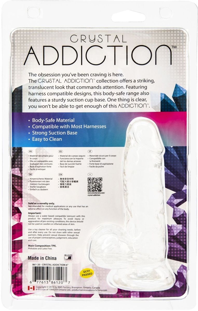Прозрачный фаллоимитатор на присоске ADDICTION &mdash; Clear Dildo with Balls 6&Prime;, вибропуля в подарок