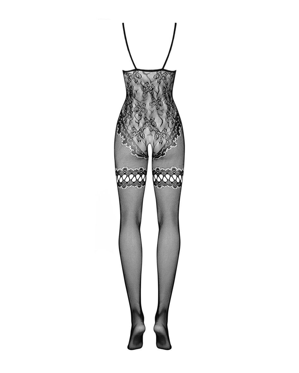 Бодистокинг Obsessive Bodystocking F213, имитация кружевного боди и резинки для чулок, S/M