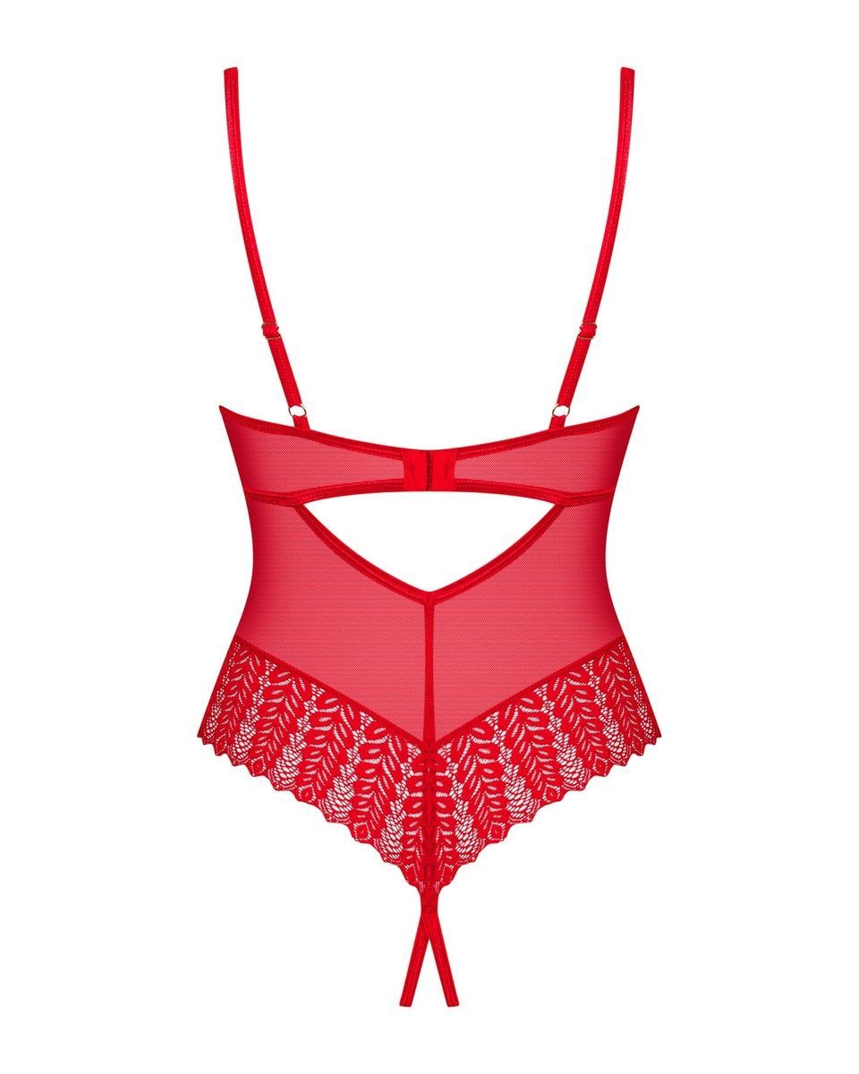 Боди с доступом Obsessive Ingridia crotchless teddy, красное, открытая грудь, XS/S