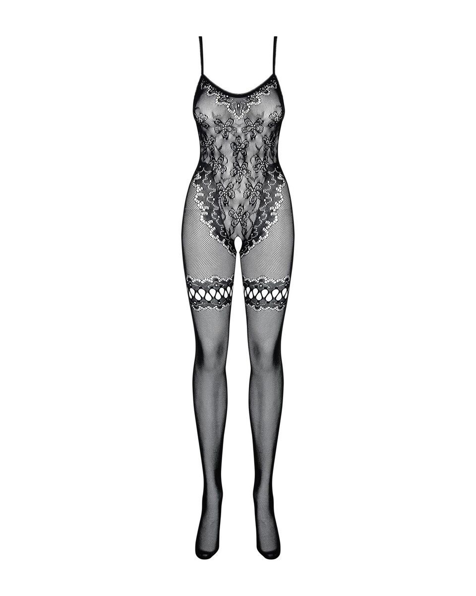 Бодистокинг Obsessive Bodystocking F213, имитация кружевного боди и резинки для чулок, S/M