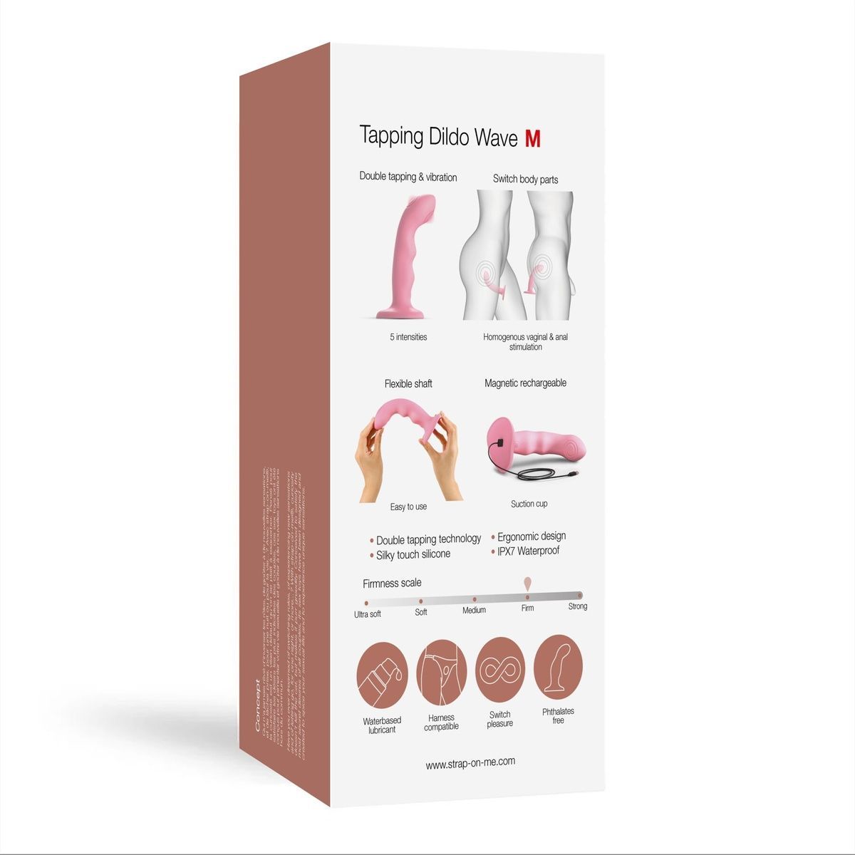 Насадка для страпона с двойной точечной пульсацией Strap-On-Me TAPPING DILDO WAVE &ndash; CORAL PINK, М