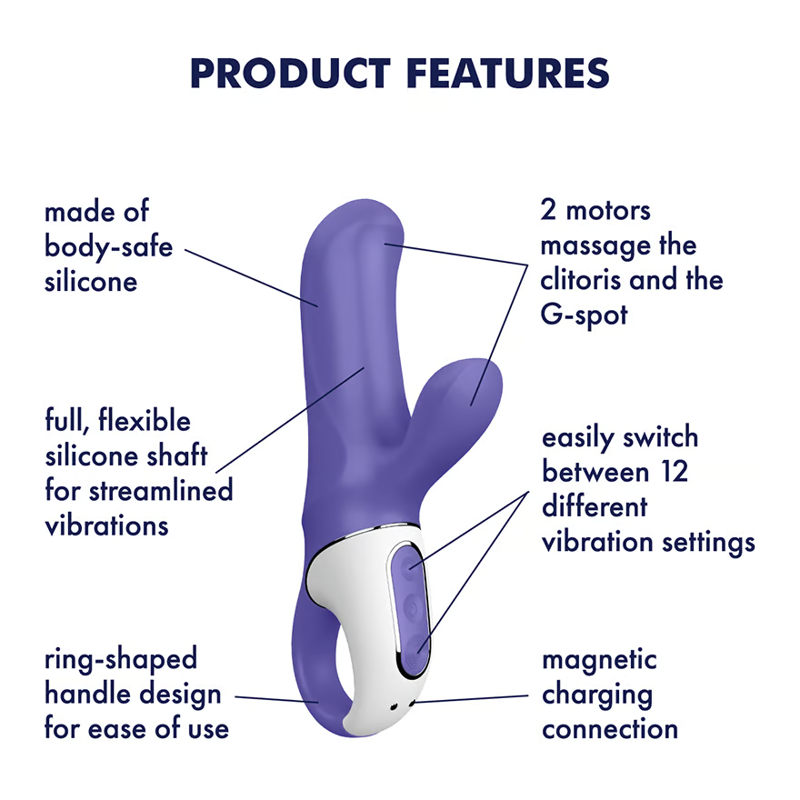 Мощный вибратор-кролик Satisfyer Vibes Magic Bunny, два мотора, литой силикон, 12 режимов работы