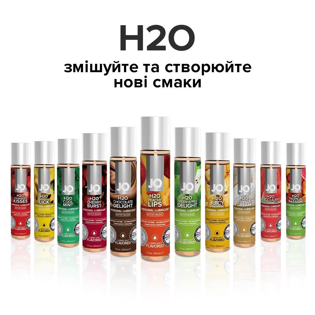 Змазка на водній основі JO H2O &mdash; Peachy Lips (30 мл) без цукру, рослинний гліцерин