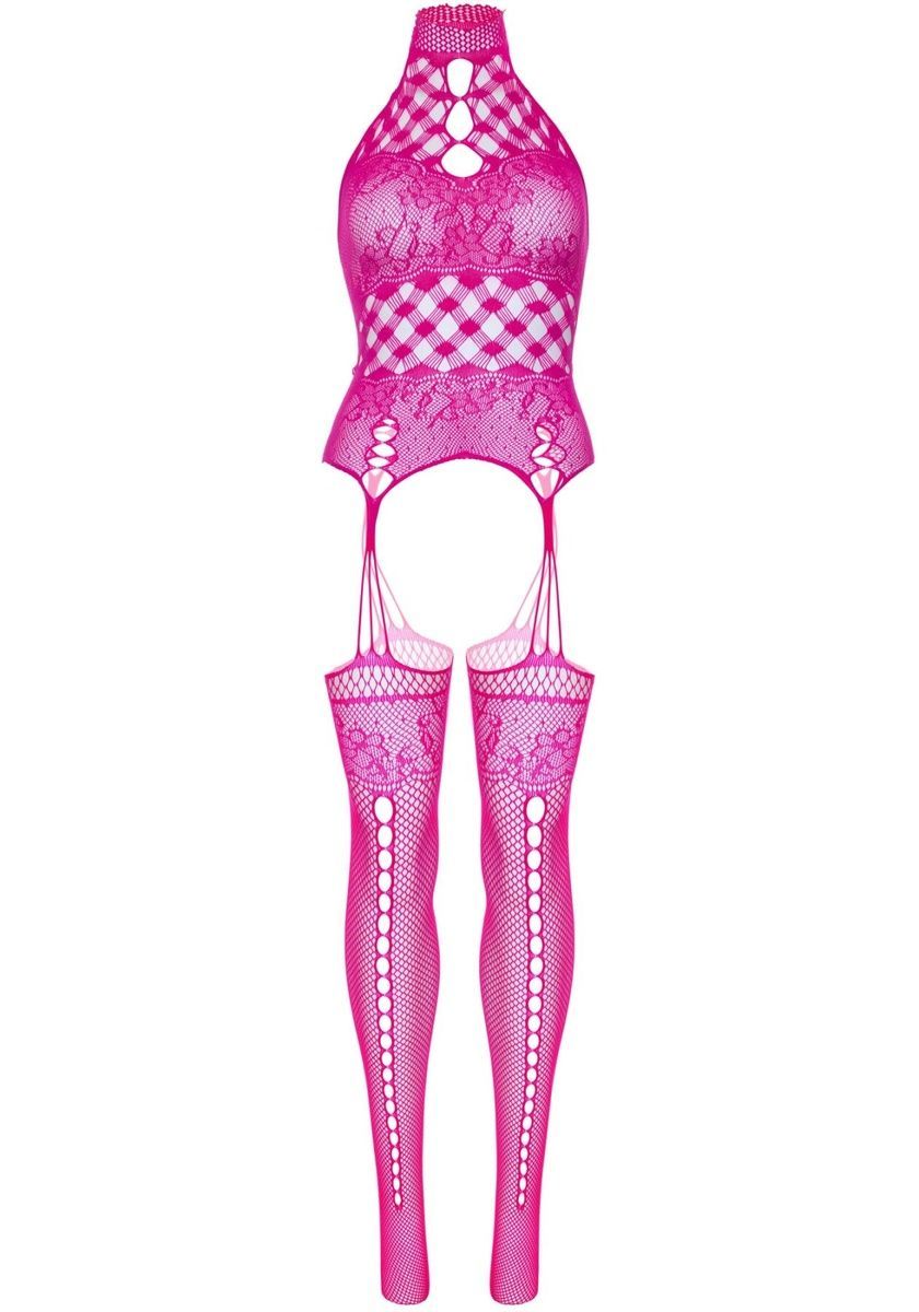 Кружевной бодистокинг с открытым доступом Leg Avenue High neck lace bodystocking One size Raspberry