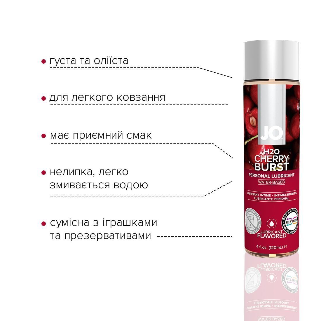 Смазка на водной основе JO H2O &mdash; Cherry Burst (120 мл) без сахара, растительный глицерин