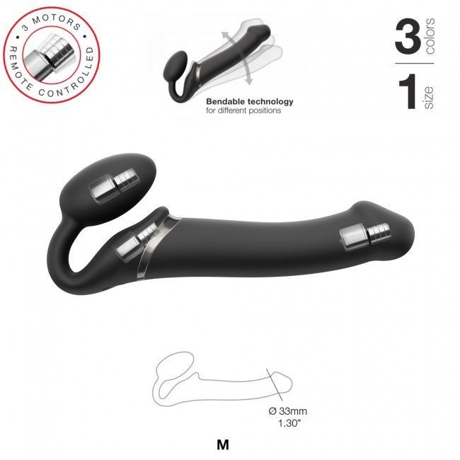 Безремінний страпон з вібрацією Strap-On-Me Vibrating Black M, d - 3,3 см