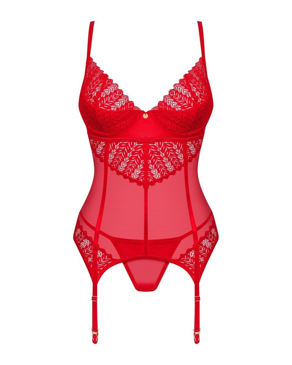 Комплект корсет и стринги Obsessive Ingridia corset & thong , красный, XS/S
