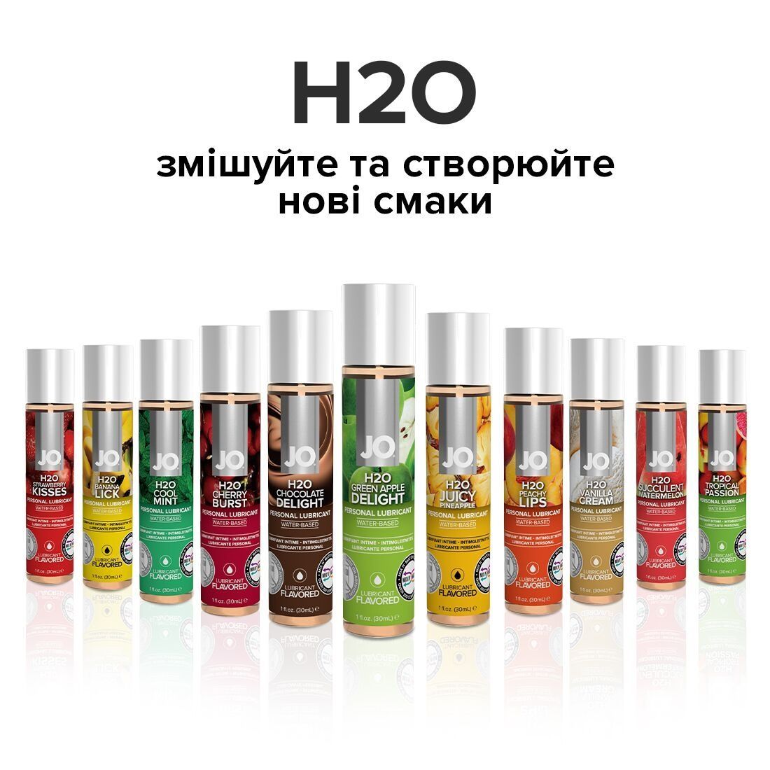 Змазка на водній основі JO H2O &mdash; Green Apple (30 мл) без цукру, рослинний гліцерин