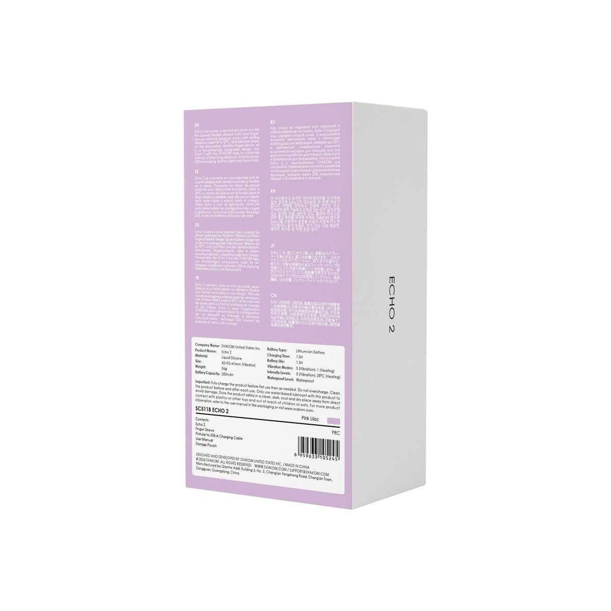 Смарт-вібратор для клітора Svakom Echo 2 Pink Lilac, підігрів до 38 &deg;C, знімна насадка на палець