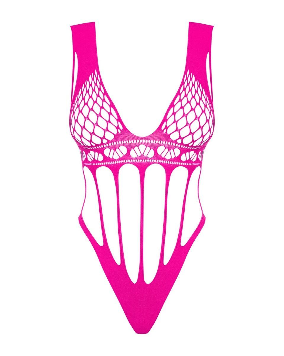 Сетчатый бодистокинг с продольными вырезами Obsessive B121 teddy S/M/L, розовый