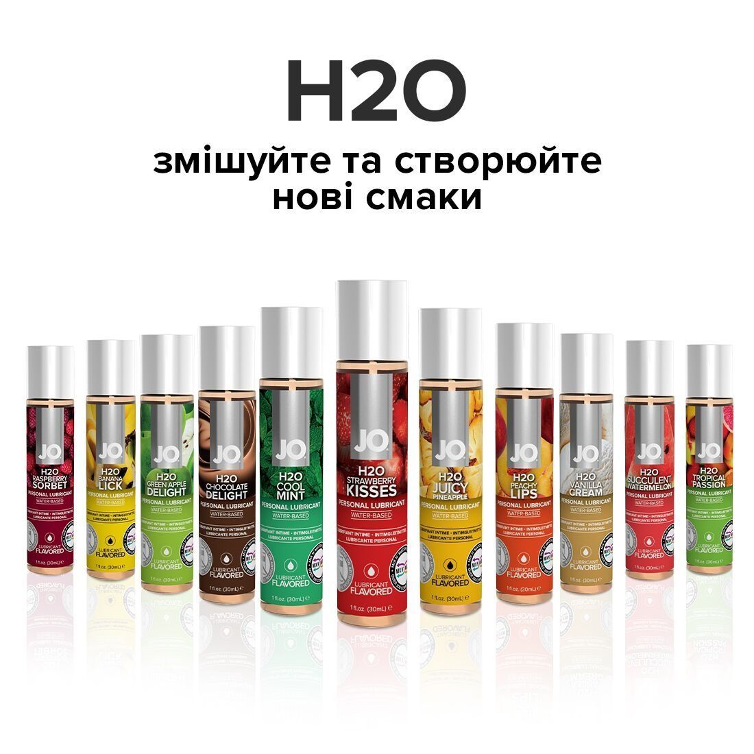 Змазка на водній основі JO H2O &mdash; Strawberry Kiss (120 мл) без цукру, рослинний гліцерин