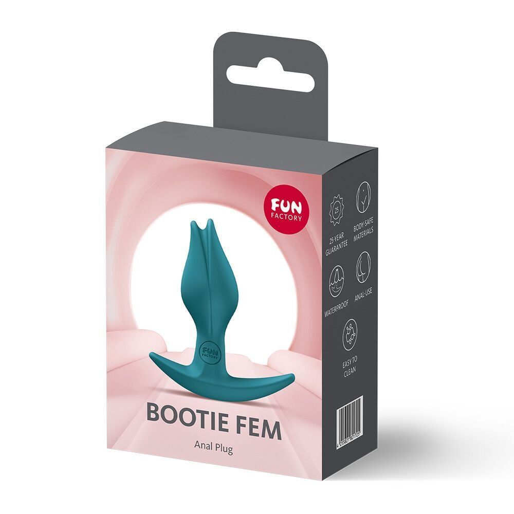 Анальная пробка Fun Factory BOOTIE FEM Bottle Green, в виде бутона, диаметр 2,9 см, тонкий ограничитель