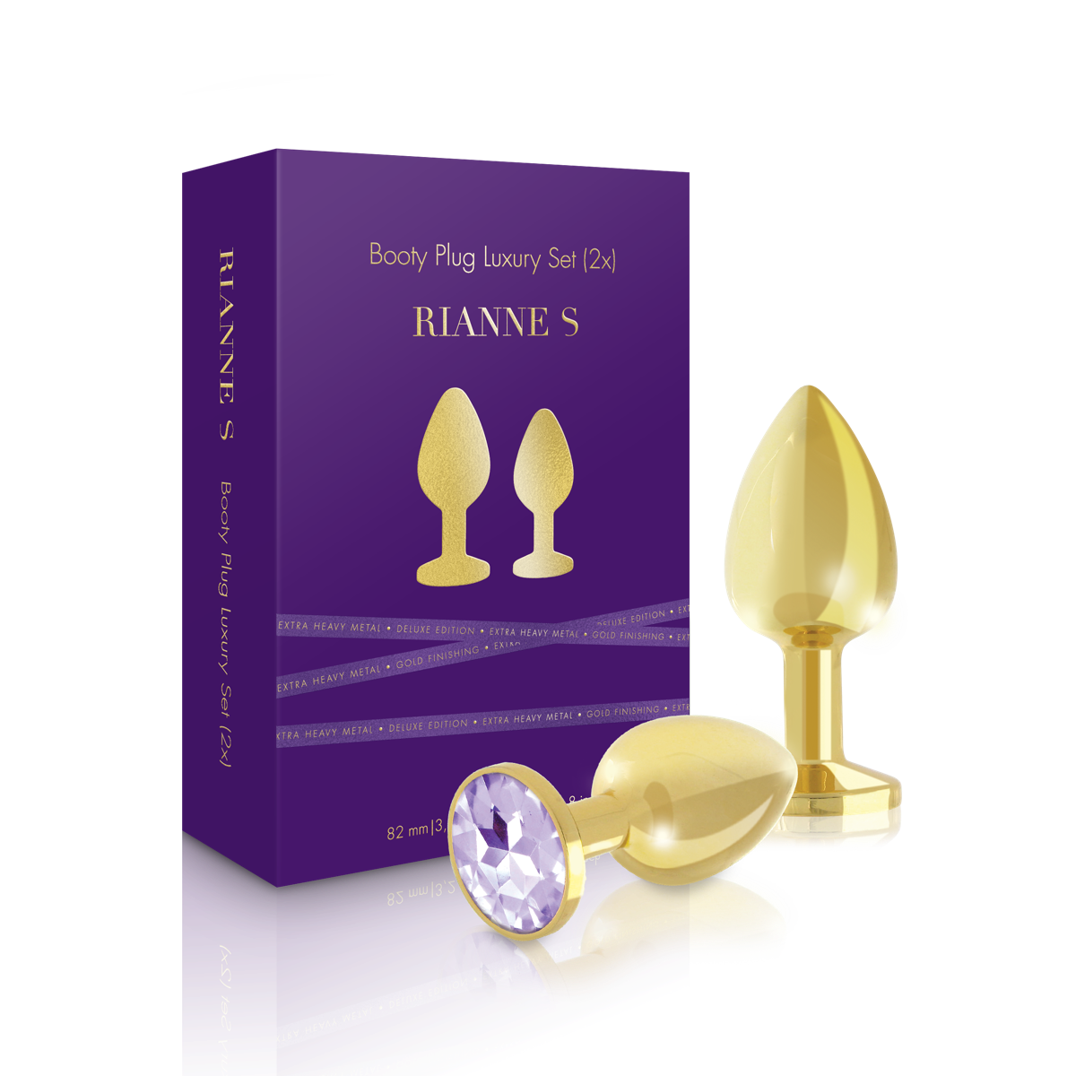 Набор металлических анальных пробок с кристаллом RIANNE S - Booty Plug Luxury Set, диаметр 3 и 3,5см