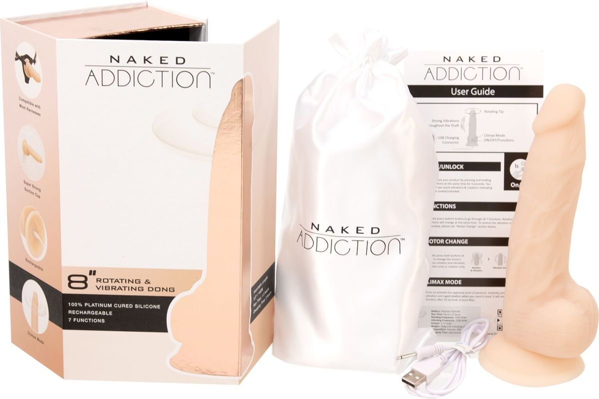 Фалоімітатор з вібрацією та ротацією Naked ADDICTION James 8&Prime; Rotating & Vibrating Dong, пульт ДК
