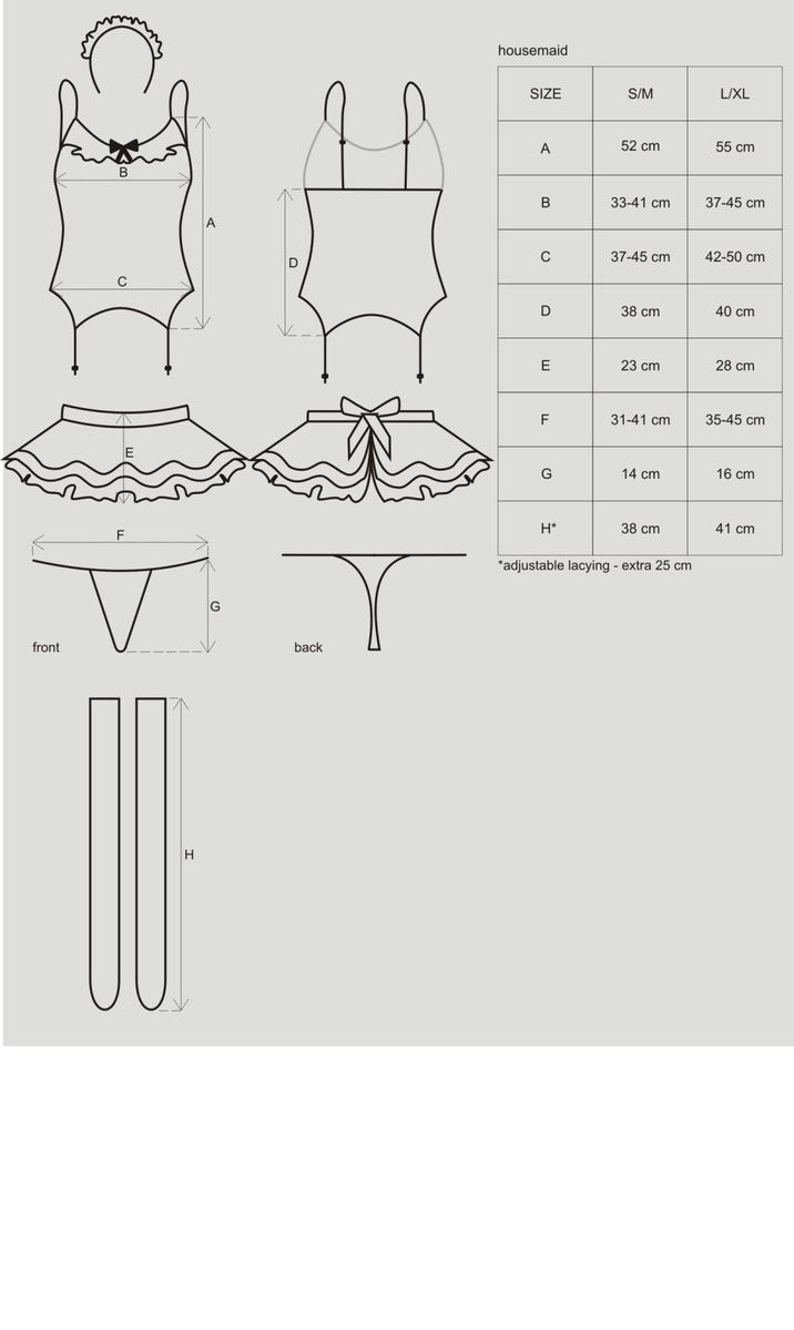 Эротический костюм горничной с юбкой Obsessive Housemaid 5 pcs costume L/XL, черно-белый, топ с подв