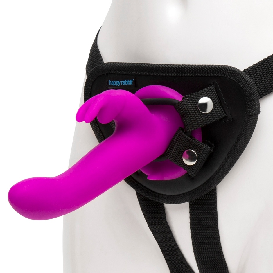 Страпон -кролик с вибрацией и трусиками Happy Rabbit Rechargeable Vibrating Strap-On Harness Set