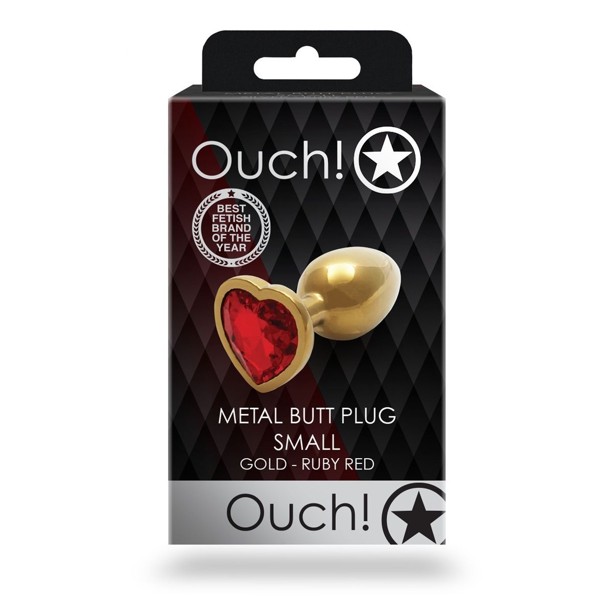 Металлическая анальная пробка Heart Gem, размер S цвет: золотистый/красный Ouch!