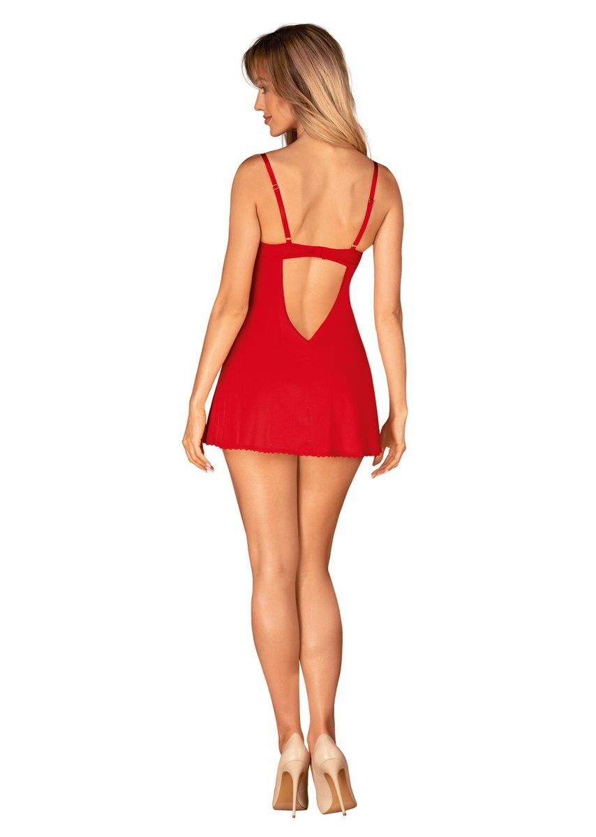 Пеньюар Obsessive Ingridia chemise & thong красный, сорочка, стринги, XS/S