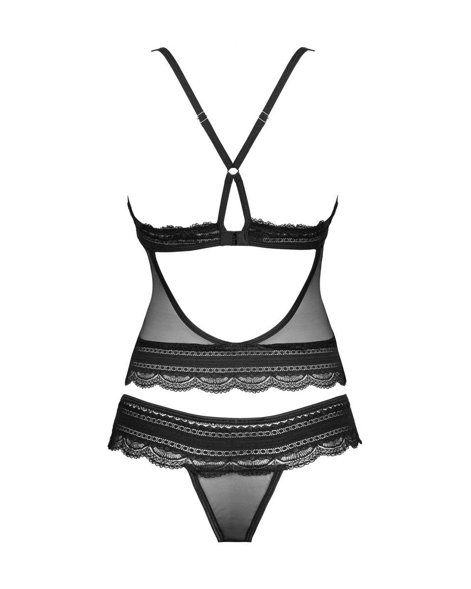 Полупрозрачный набор с украшениями Obsessive Ivannes top & thong, черный, топ и танга, S/M