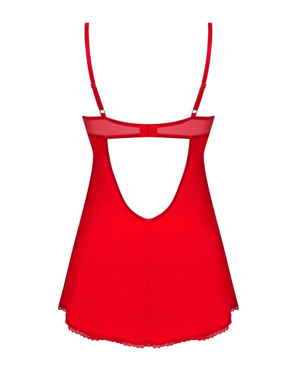 Пеньюар Obsessive Ingridia chemise & thong красный, сорочка, стринги, XS/S