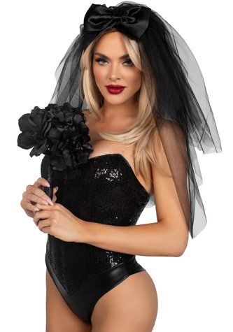 Фата нареченої Leg Avenue Tiered bridal veil O/S Black, One size