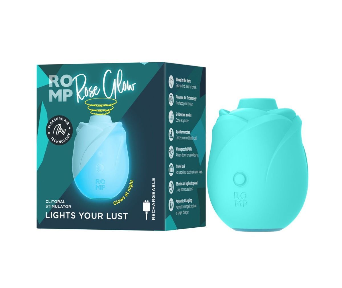 Вакуумный стимулятор клитора Romp Rose Glow, бирюзовый