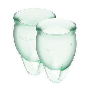 Набор менструальных чаш Satisfyer Feel Confident (light green), 15 мл и 20 мл, мешочек для хранения