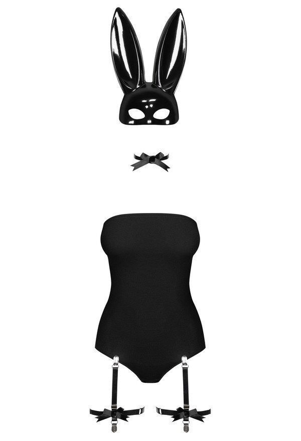 Эротический костюм кролика Obsessive Bunny costume, black, боди, чокер, гартеры, чулки, маска, S/M