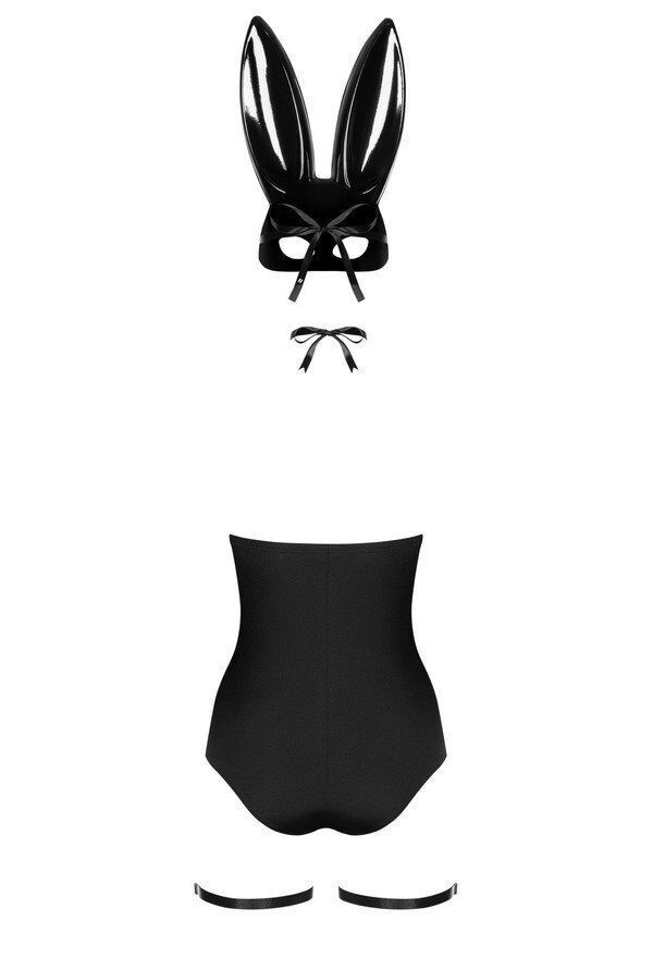 Эротический костюм кролика Obsessive Bunny costume, black, боди, чокер, гартеры, чулки, маска, S/M