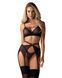 Комплект Obsessive Novenes 3-pcs set, прозрачный лиф на косточках, стринги, пояс, XS/S