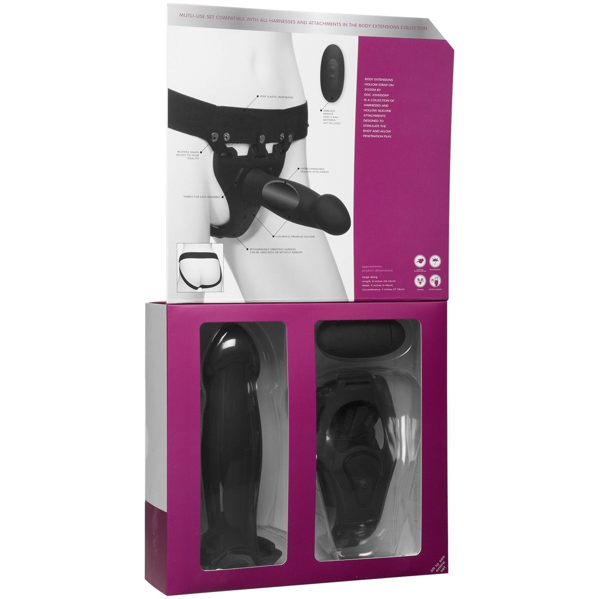 Страпон унисекс Doc Johnson Body Extensions &ndash; Be Risque, вибрация, пульт управления, полая насадка